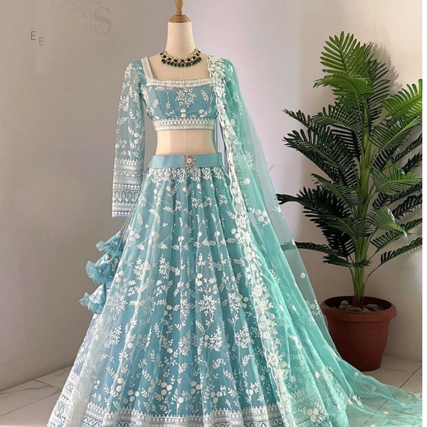 Premium Net Embellished With Beautiful Cotton Thread Embroidery