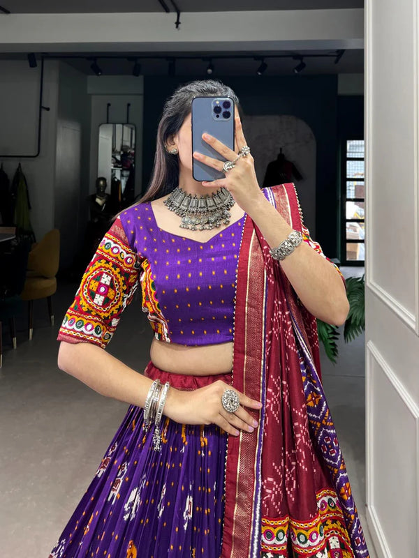 Wram Purple Patola Print Tussar Silk Lehenga Choli.